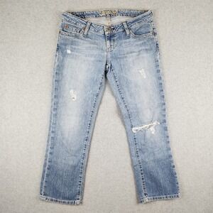 VTG American Eagle Blue Issue Limited Edition Crop Jeans Sz 2 Reg Distressed Y2K